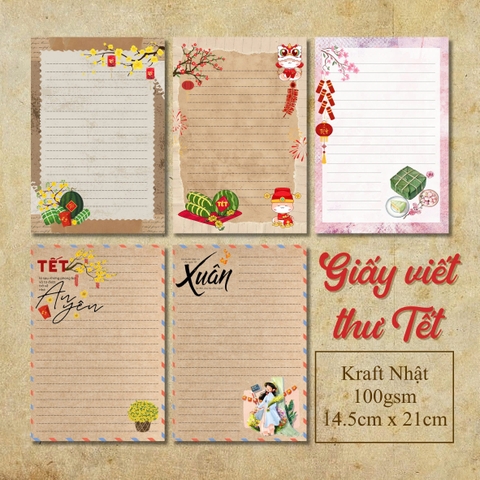 SET 5 GIẤY KRAFT VIẾT THƯ A5 CHỦ ĐỀ TẾT T.CRAFT HOUSE