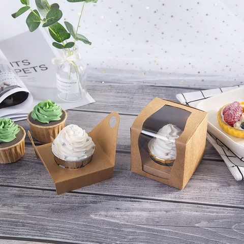 HỘP ĐỰNG BÁNH CUPCAKE HOẶC QUÀ TẶNG MẶT MICA GIẤY KRAFT PHONG CÁCH CỔ ĐIỂN T.CRAFT HOUSE