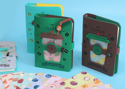 SỔ VẢI NỈ DIY DẠNG GẤP TỰ TRANG TRÍ HÌNH LY CÀ PHÊ PHONG CÁCH T.CRAFT HOUSE (KHÔNG BAO GỒM BÚT ỐNG HÚT)