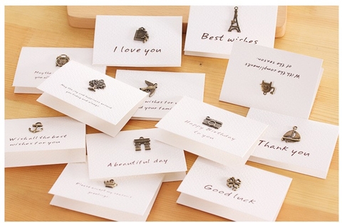 SET THIỆP + BAO THƯ MINI MÀU TRẮNG ĐÍNH CHARM CAO CẤP NHIỀU CHỦ ĐỀ T.CRAFT HOUSE