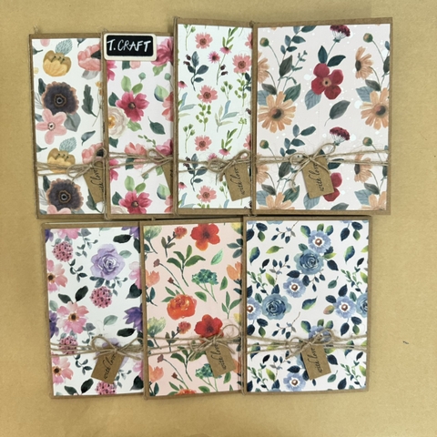THIỆP HANDMADE NHÀ LÀM CHỦ ĐỀ HOA CỎ MÙA XUÂN ĐI KÈM BAO THƯ LỤA T.CRAFT HOUSE