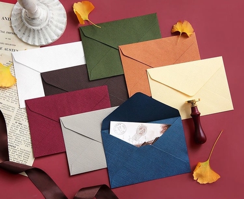 SET 5 BAO THƯ CAO CẤP 250GSM HOẠ TIẾT VÂN VẢI LANH CHÌM DÀY VÀ NHIỀU MÀU SẮC PHONG CÁCH CỔ ĐIỂN T.CRAFT HOUSE