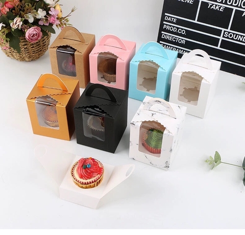 HỘP ĐỰNG BÁNH CUPCAKE HOẶC QUÀ TẶNG MẶT MICA GIẤY KRAFT PHONG CÁCH CỔ ĐIỂN T.CRAFT HOUSE
