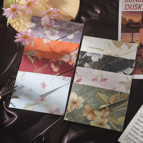 SET 5 BAO THƯ HOẠ TIẾT NỔI GẤM HOA PHONG CÁCH RETRO T.CRAFT HOUSE
