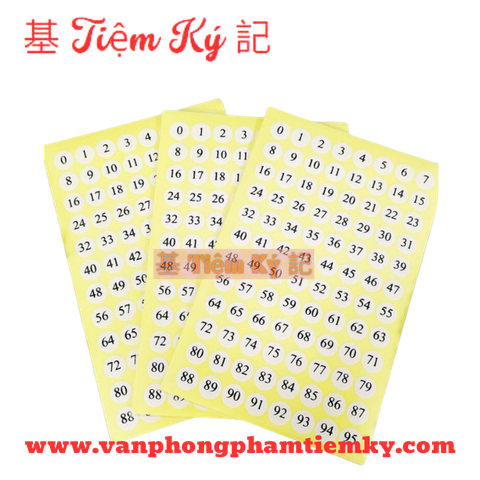 Giấy decal số ( 0 đến 95 ) Xấp (10 Tờ)