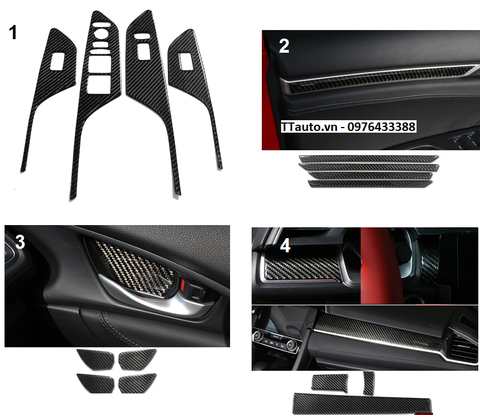Bộ 6 chi tiết sợi carbon cho Civic 2016-2020
