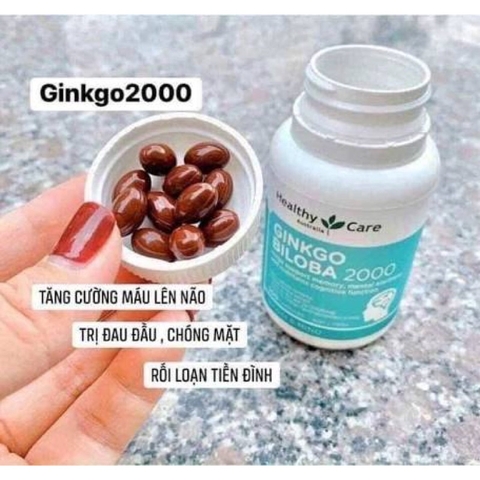 Viên Uống Bổ Não Ginkgo Biloba Healthy Care 2000mg Chính Hãng 100 Viên- Giảm đau đầu, mất ngủ