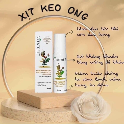 Xịt Keo Ong Vitatree Super Propolis With Manuka Honey Úc Giảm Đau Rát Họng