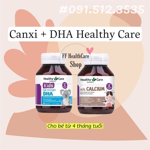 Combo DHA Healthy Care, Canxi Healthy Care Cho Bé Từ 4 Tháng Tuổi