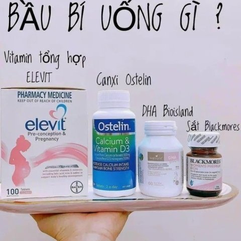 Combo Vitamin cho Mẹ Bầu (Elevit Bầu, Canxi Ostelin, DHA bầu Bioisland, Sắt Bầu Blackmores