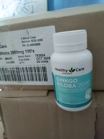 Bổ Não Ginkgo Biloba Healthy Care 2000mg 100 Viên- Giảm đau đầu, mất ngủ