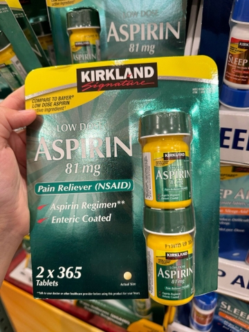 Viên Aspirin Kirkland 81mg Bảo Vệ Tim Mạch, Ngăn Ngừa Đột Quỵ - Set 2 hộp