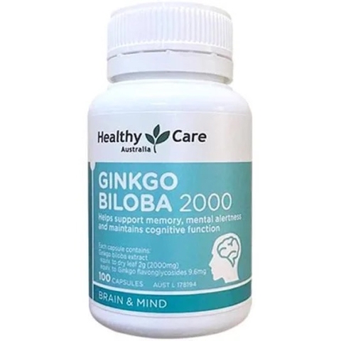 Bổ Não Ginkgo Biloba Healthy Care 2000mg 100 Viên- Giảm đau đầu, mất ngủ