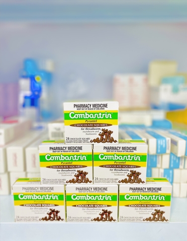 Kẹo tẩy giun vị socola Combantrin Chocolate Squares của Úc 24 miếng