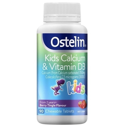 Viên nhai bổ sung canxi và vitamin D3 cho trẻ từ 2 tuổi Ostelin Kids Calcium & Vitamin D3 của Úc 90 viên