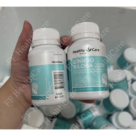 Viên Uống Bổ Não Ginkgo Biloba Healthy Care 2000mg Chính Hãng 100 Viên- Giảm đau đầu, mất ngủ