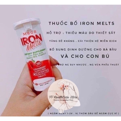 Viên Sắt Ngậm Iron Melts vị dâu 50 Viên Chính Hãng Úc