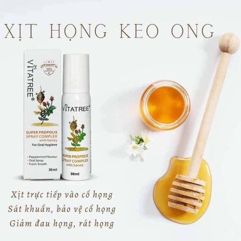 Xịt Keo Ong Vitatree Super Propolis With Manuka Honey Úc Giảm Đau Rát Họng