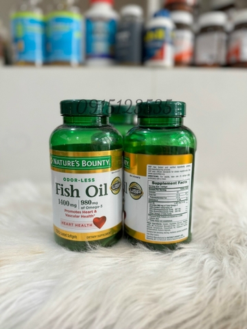 Dầu Cá Omega 3 Nature's Bounty Fish Oil 1400mg 130 viên không mùi- Bổ tim mạch, mắt, khớp