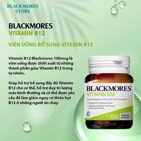Viên uống bổ sung Vitamin B12 Blackmores Vitamin B12 của Úc 75 viên