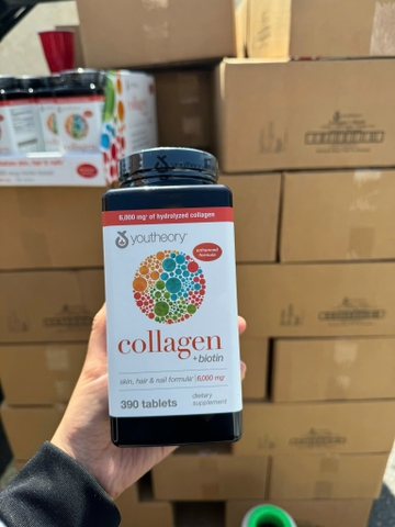 Viên uống collagen cho nữ Youtheory Collagen + Biotin Type 1 2 & 3 của Mỹ 390 viên