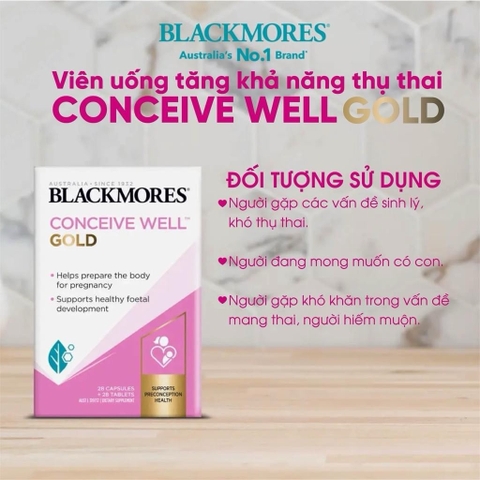 Viên uống hỗ trợ tăng khả năng thụ thai cho nữ Blackmores Conceive Well™ Gold của Úc 56 viên