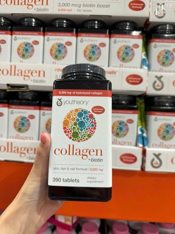 Viên uống collagen cho nữ Youtheory Collagen + Biotin Type 1 2 & 3 của Mỹ 390 viên