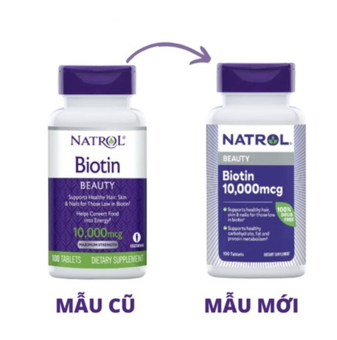 Viên uống hỗ trợ mọc tóc Natrol Biotin 10000 mcg của Mỹ 100 viên