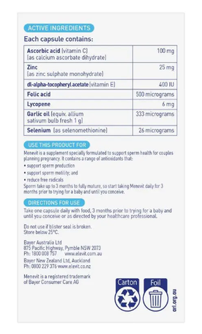 [ Mẫu Mới] Menevit Úc- Viên uống cải thiện chất lượng tinh binh
