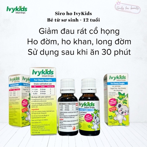 Siro ho Ivy Kids Úc 20ml- làm dịu họng, giảm ho