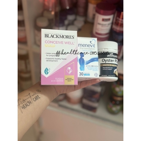 Combo Menevit + Hàu Úc Oyster Plus + Bổ Trứng Blackmores Conceive Well Gold-Tăng thụ thai 3 món