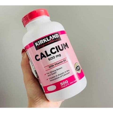 Viên uống Canxi hồng Kirkland Calcium 600mg Vitamin D3 500viên- Bổ sung Canxi, ngừa loãng xương