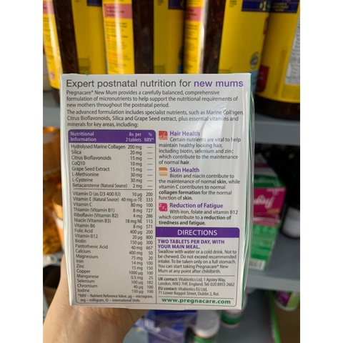 Viên Pregnacare New Mum hỗ trợ mọc tóc và đẹp da cho mẹ sau sinh hộp 56 viên