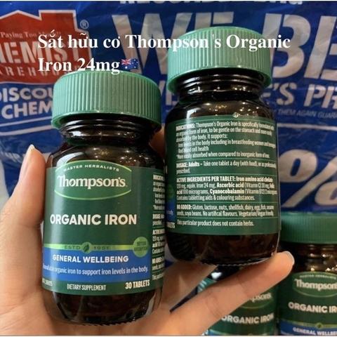 VIÊN SẮT HỮU CƠ THOMPSON'S ORGANIC 30 viên- Sắt dễ hấp thu, không táo, không nóng