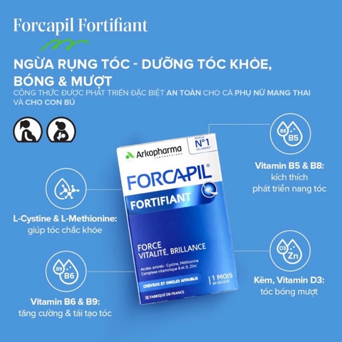 Viên uống FORCAPIL FORTIFIANT Arkopharma Giúp Mọc Tóc, Giảm Rụng Tóc