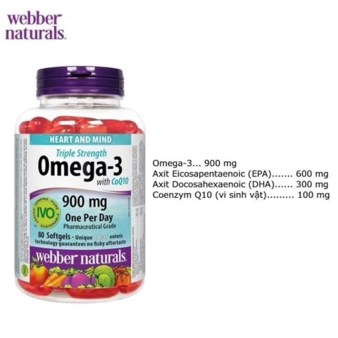 Dầu cá Triple strength Omega-3 EPA/DHA 900mg Webber Naturals Canada- Nhập khẩu đầy đủ tem phụ