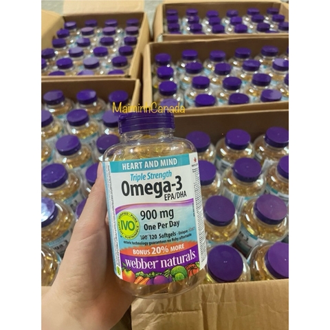 Dầu cá Triple strength Omega-3 EPA/DHA 900mg Webber Naturals Canada- Nhập khẩu đầy đủ tem phụ