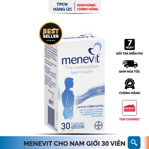 Viên uống Menevit của Úc cải thiện chất lượng tinh trùng, tăng khả năng thụ thai cho nam giới