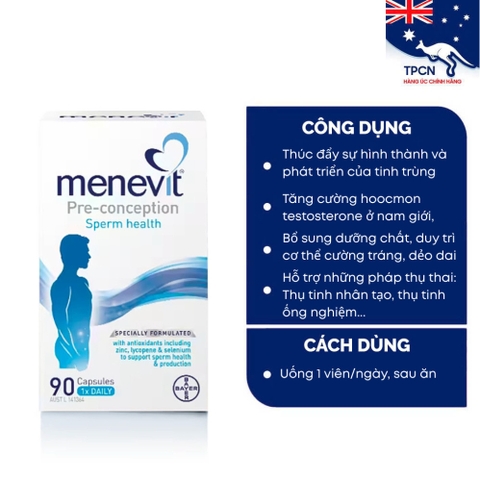 Viên uống Menevit của Úc cải thiện chất lượng tinh trùng, tăng khả năng thụ thai cho nam giới