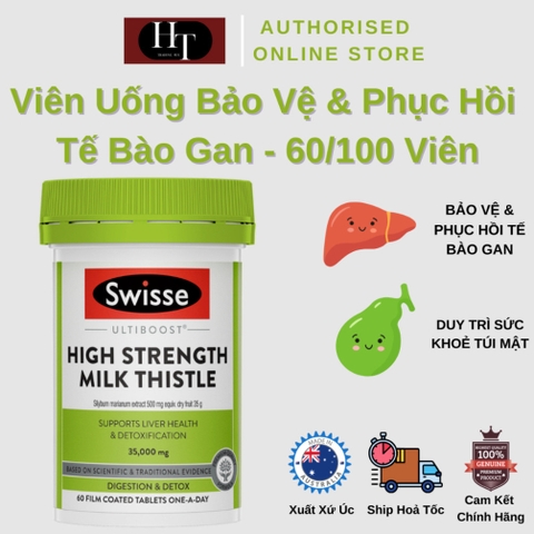 Swisse Ultiboost High Strength Milk Thistle - Viên Uống Bảo Vệ & Phục Hồi Tế Bào Gan - 60/100 Viên