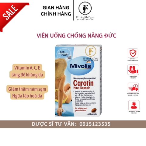 Viên uống chống nắng Mivolis Carotin 60 viên nội địa Đức
