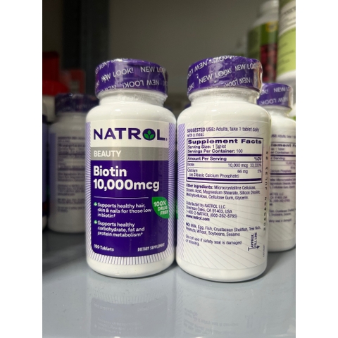 Viên Uống Biotin Natron 10,000mcg Hộp 100 Viên mẫu mới- giảm rụng tóc, kích mọc tóc