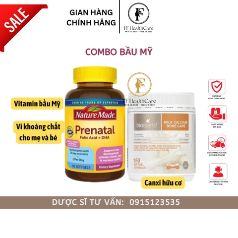 Combo Vitamin Bầu Mỹ Prenatal mẫu mới và Canxi Ostelin giảm loãng xương cho mẹ bầu