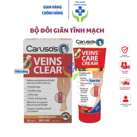 Viên uống hỗ trợ cải thiện giãn tĩnh mạch Venis clear Caruso's Úc 60 viên