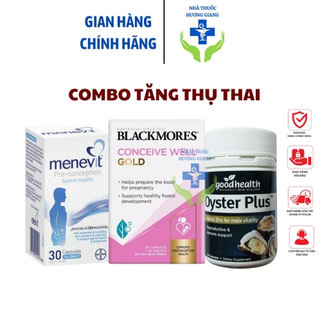 Combo Menevit + Hàu Úc Oyster Plus + Bổ Trứng Blackmores Conceive Well Gold-Tăng thụ thai 3 món