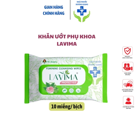 Khăn ướt phụ khoa vệ sinh vùng kín LAVIMA Protect 4.0 gói 10 miếng giúp vùng kín luôn sạch sẽ, khô thoáng