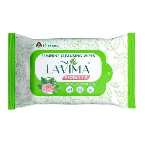 Khăn ướt phụ khoa vệ sinh vùng kín LAVIMA Protect 4.0 gói 10 miếng giúp vùng kín luôn sạch sẽ, khô thoáng