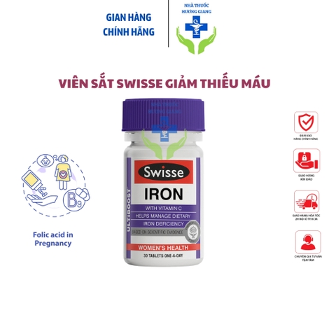 Viên sắt Swisse Iron 30 viên- Sắt hữu cơ dễ hấp thu và không táo bón