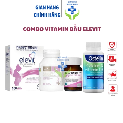 Combo Vitamin cho Mẹ Bầu (Elevit Bầu, Canxi Ostelin, DHA bầu Bioisland, Sắt Bầu Blackmores