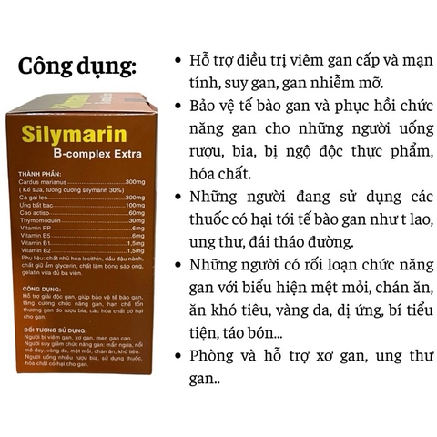 Viên uống Silymarin B-Complex Extra giúp mát gan, lợi mật 100 viên